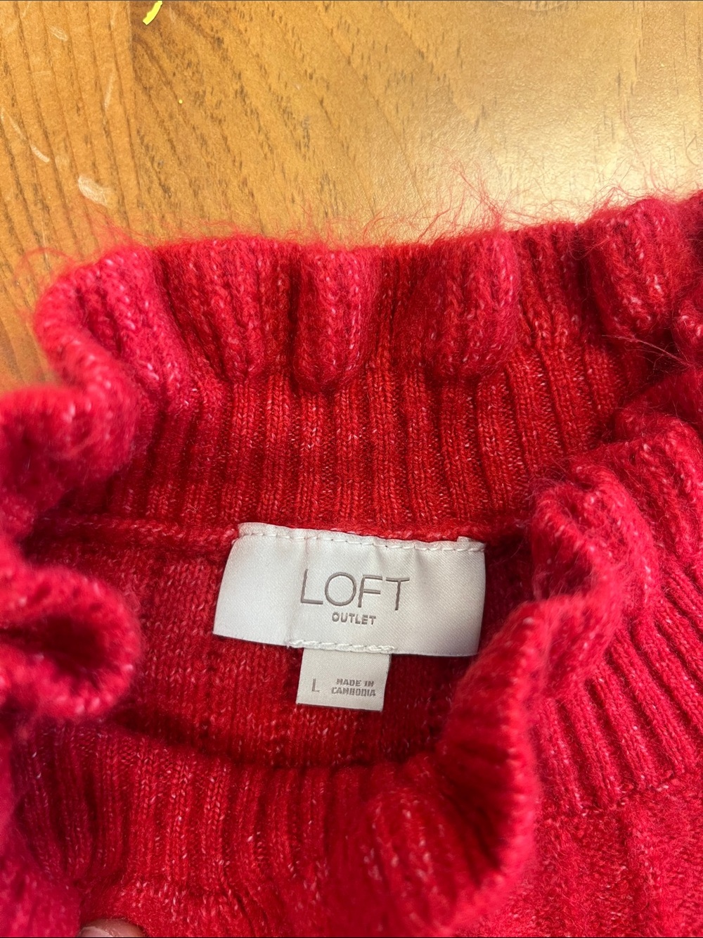 LOFT Red Ribbed Ruffle Mock Neck Sweater - Picture 2 of 9